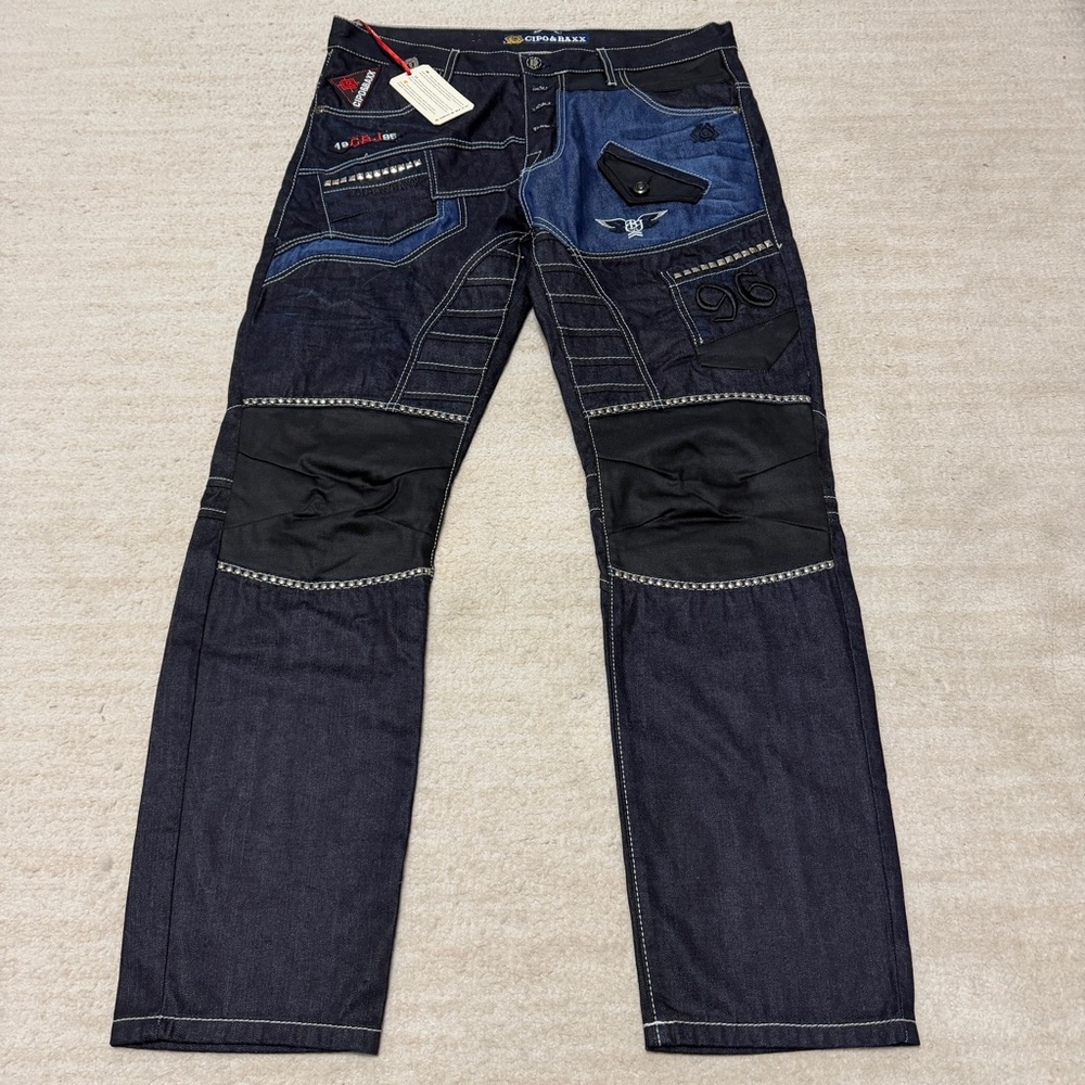 Cipo & Baxx CD295 Denim Jeans Delta Y2K Straight Men's 38 NWT Blue Black